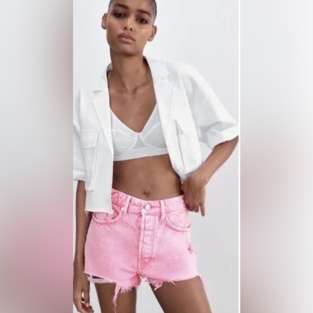 Zara Distressed Pink Denim Shorts